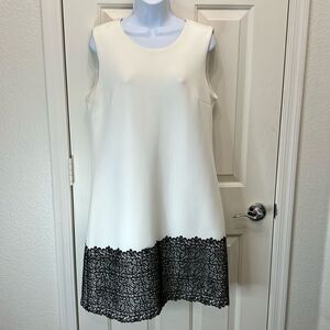 Calvin Klein White & Black Sleeveless Dress Scoop Neck Lace Accent Sz 12 Stretch
